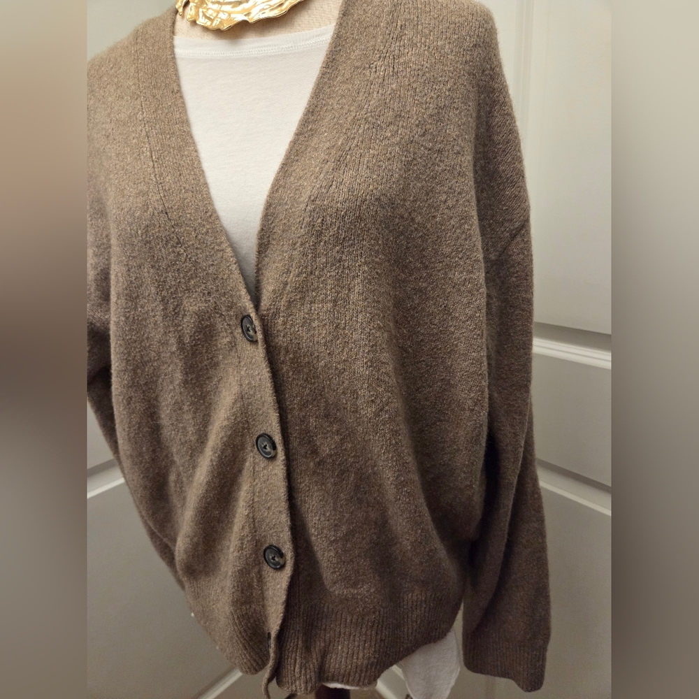 Everlane Wool Alpaca Blend Brown Button-Up Women's Cardigan Size M - Picture 3 of 11
